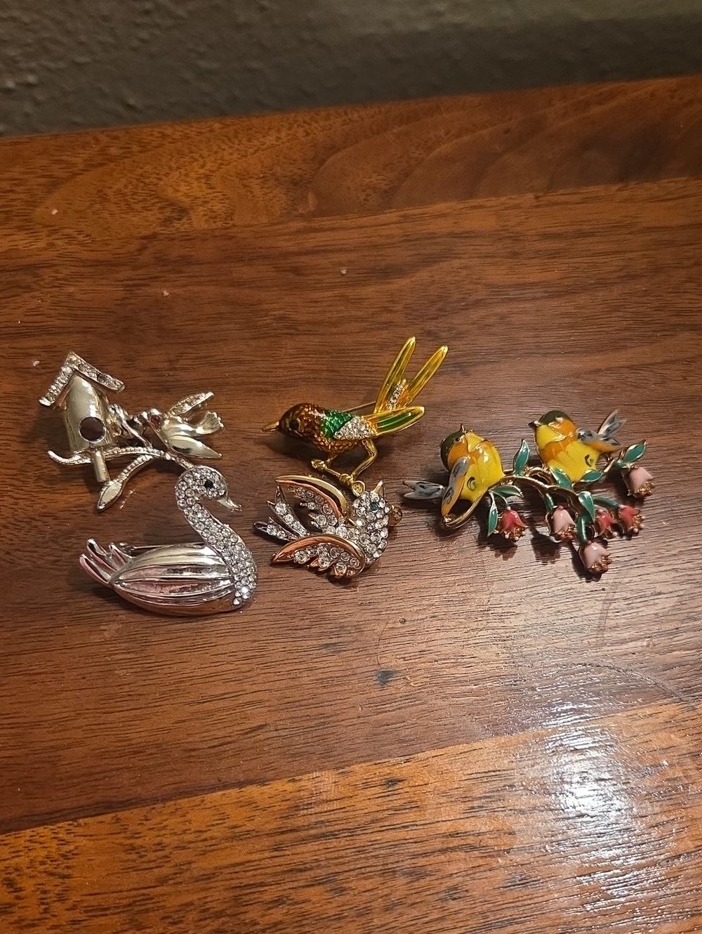 Vintage Bird & Swan Brooch Lot - Colorful Enamel & Rhinestone Pins